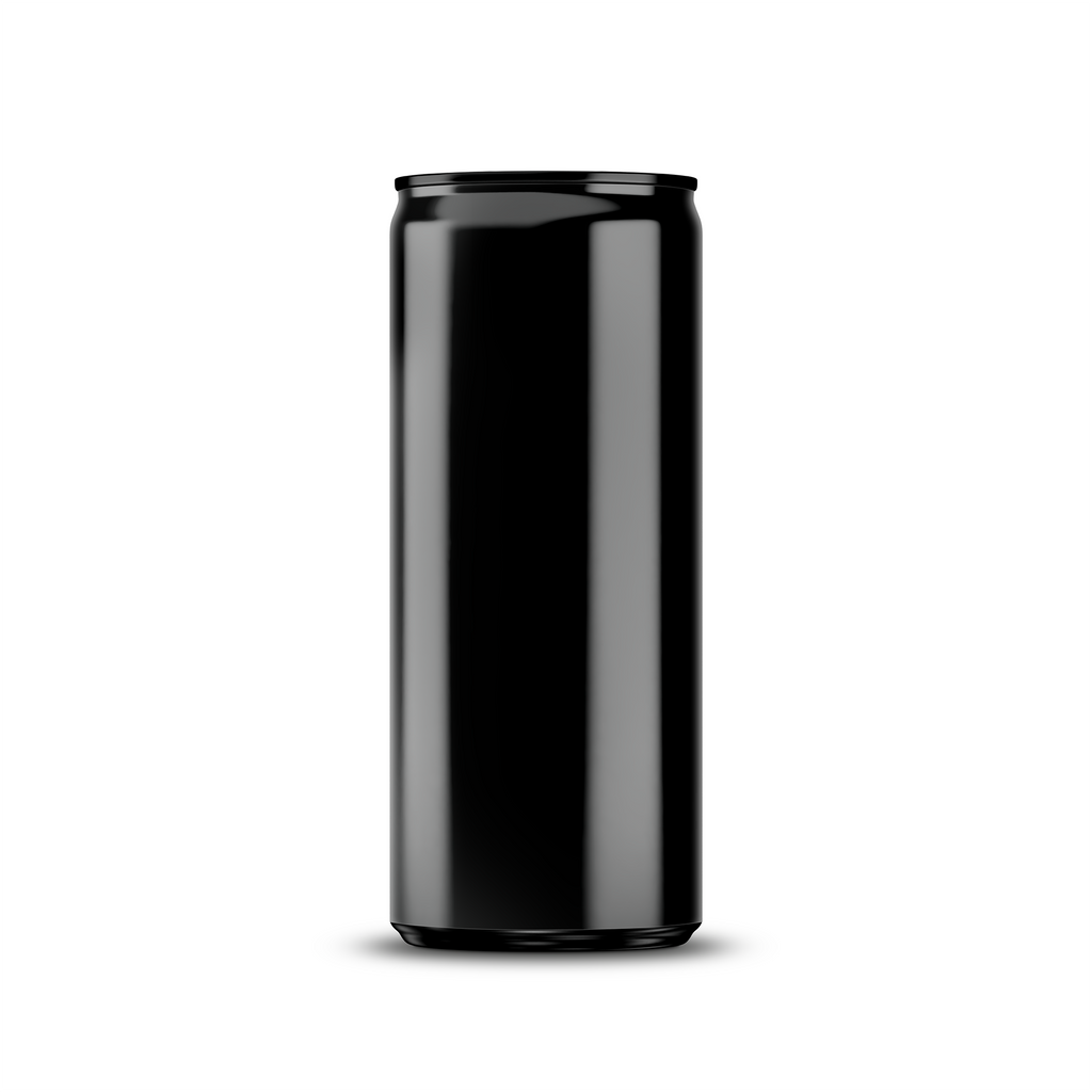 250ml 8oz slim can mockup template – black chrome finish, blank label area | Photoshop PSB | SIDEPEACE