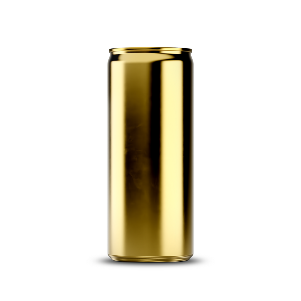 250ml 8oz slim can mockup template – gold chrome finish, blank label area | Photoshop PSB | SIDEPEACE