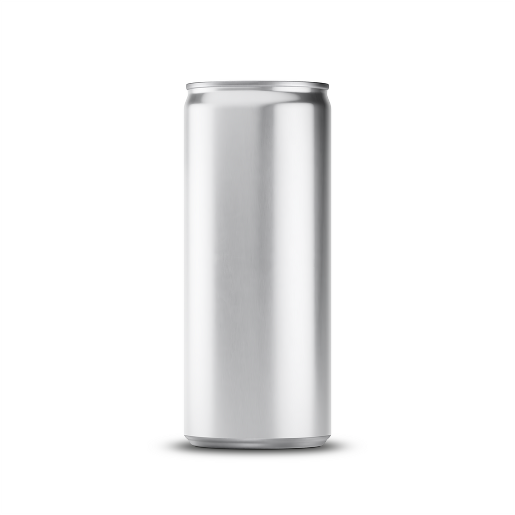 250ml 8oz slim can mockup template – silver brushed finish, blank label area | Photoshop PSB | SIDEPEACE