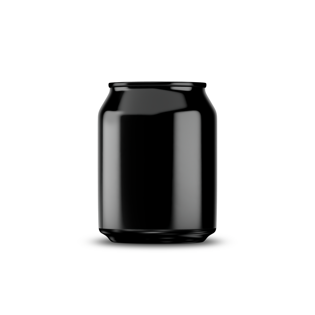 250ml classic can mockup template – black chrome finish, blank label area | Photoshop PSB | SIDEPEACE