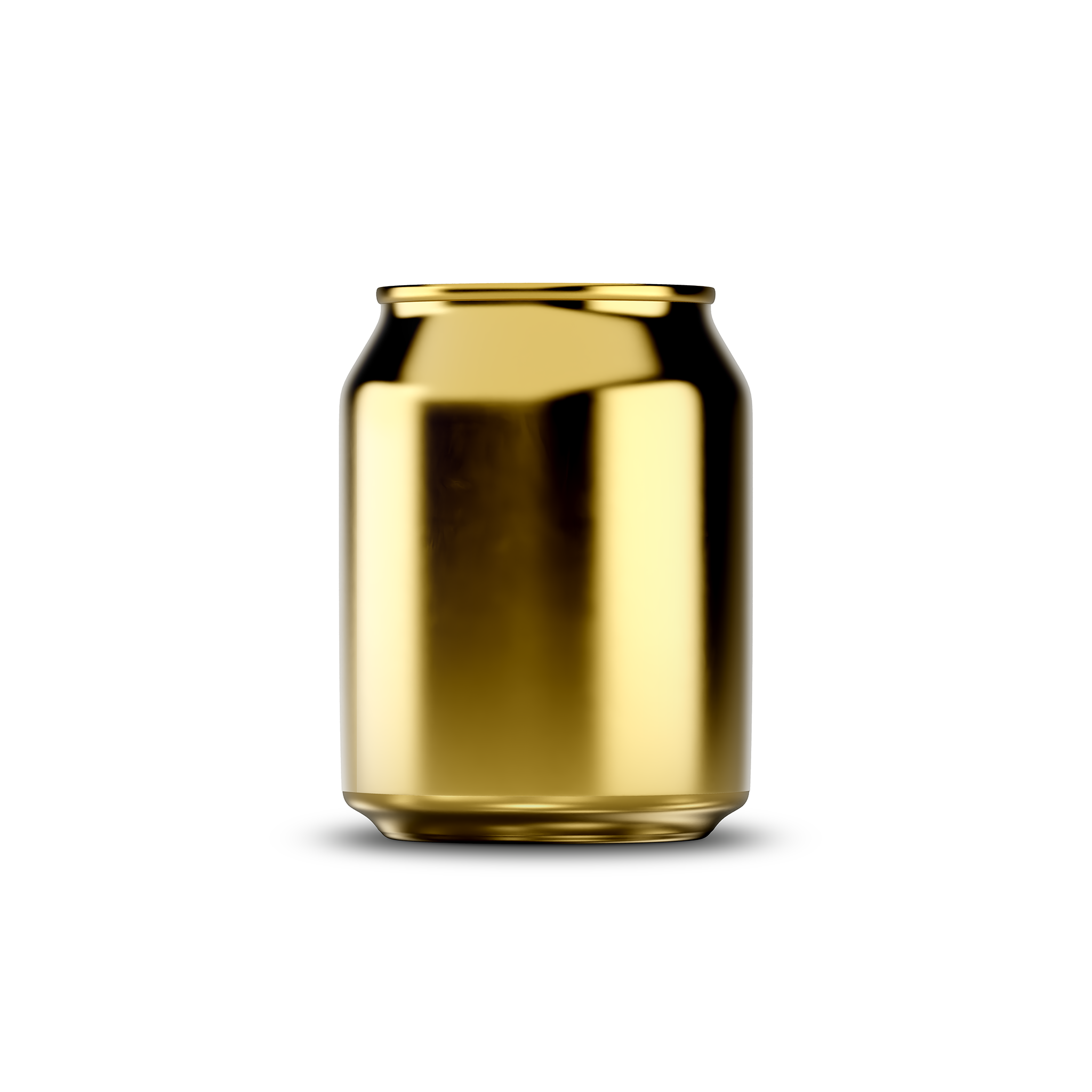 250ml classic can mockup template – gold chrome finish, blank label area | Photoshop PSB | SIDEPEACE