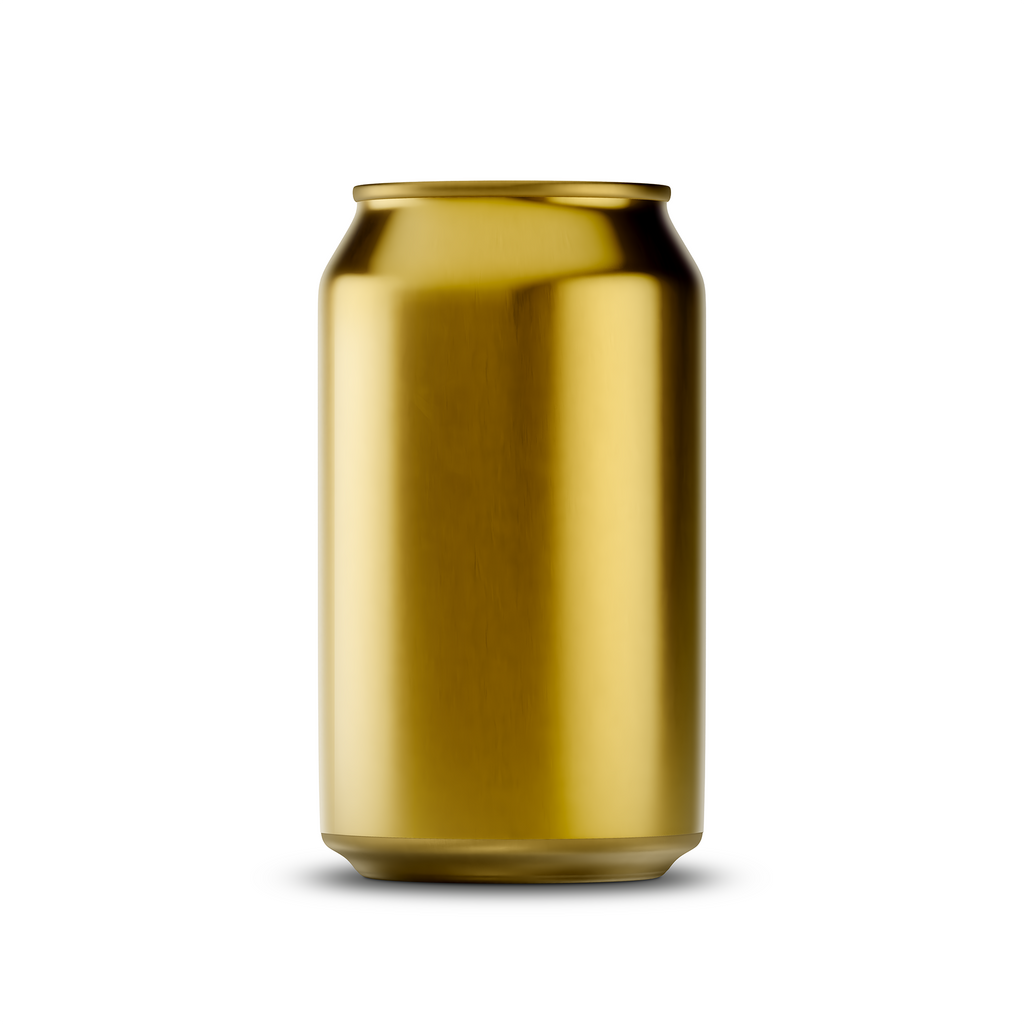 355ml 12oz classic can mockup template – gold brushed finish, blank label area | Photoshop PSB | SIDEPEACE