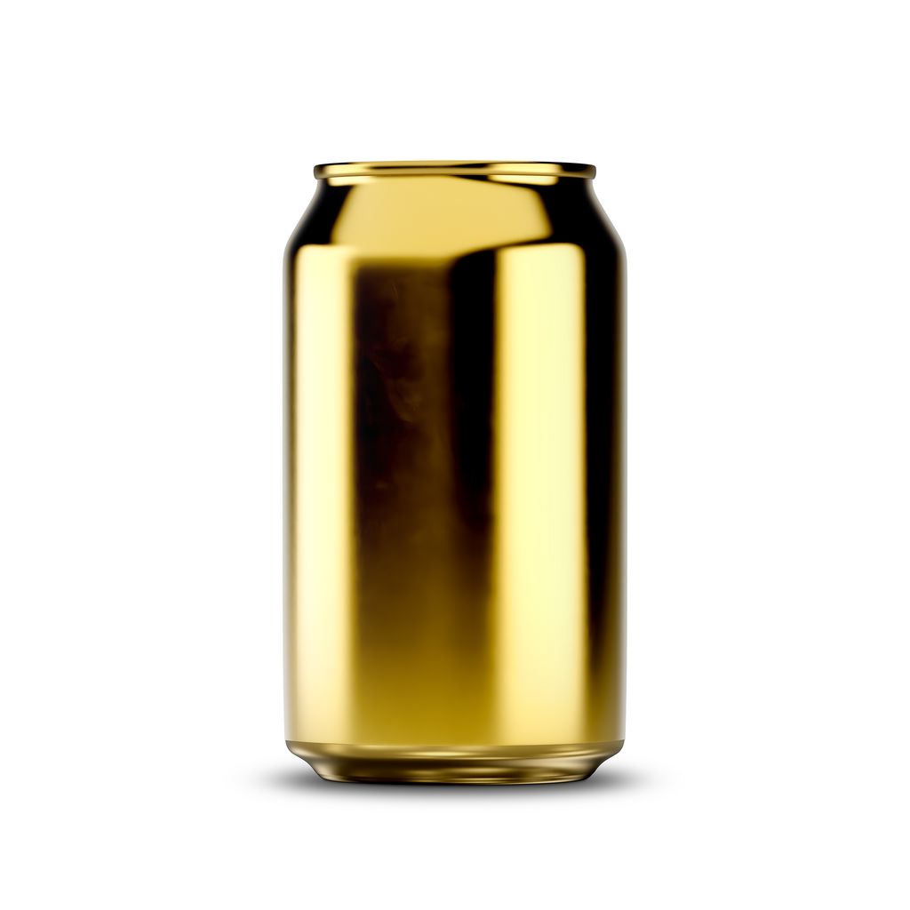 355ml 12oz classic can mockup template – gold chrome finish, blank label area | Photoshop PSB | SIDEPEACE