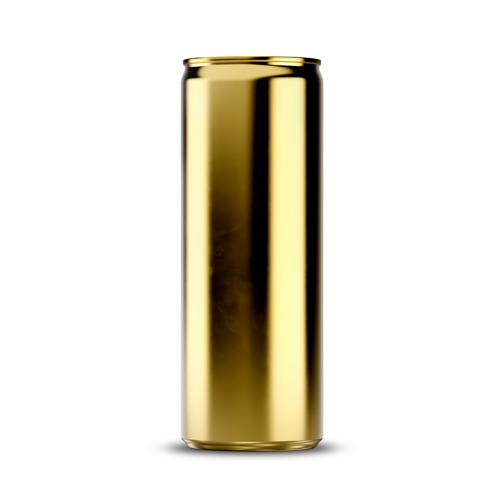 355ml 12oz sleek can mockup template – gold chrome finish, blank label area | Photoshop PSB | SIDEPEACE