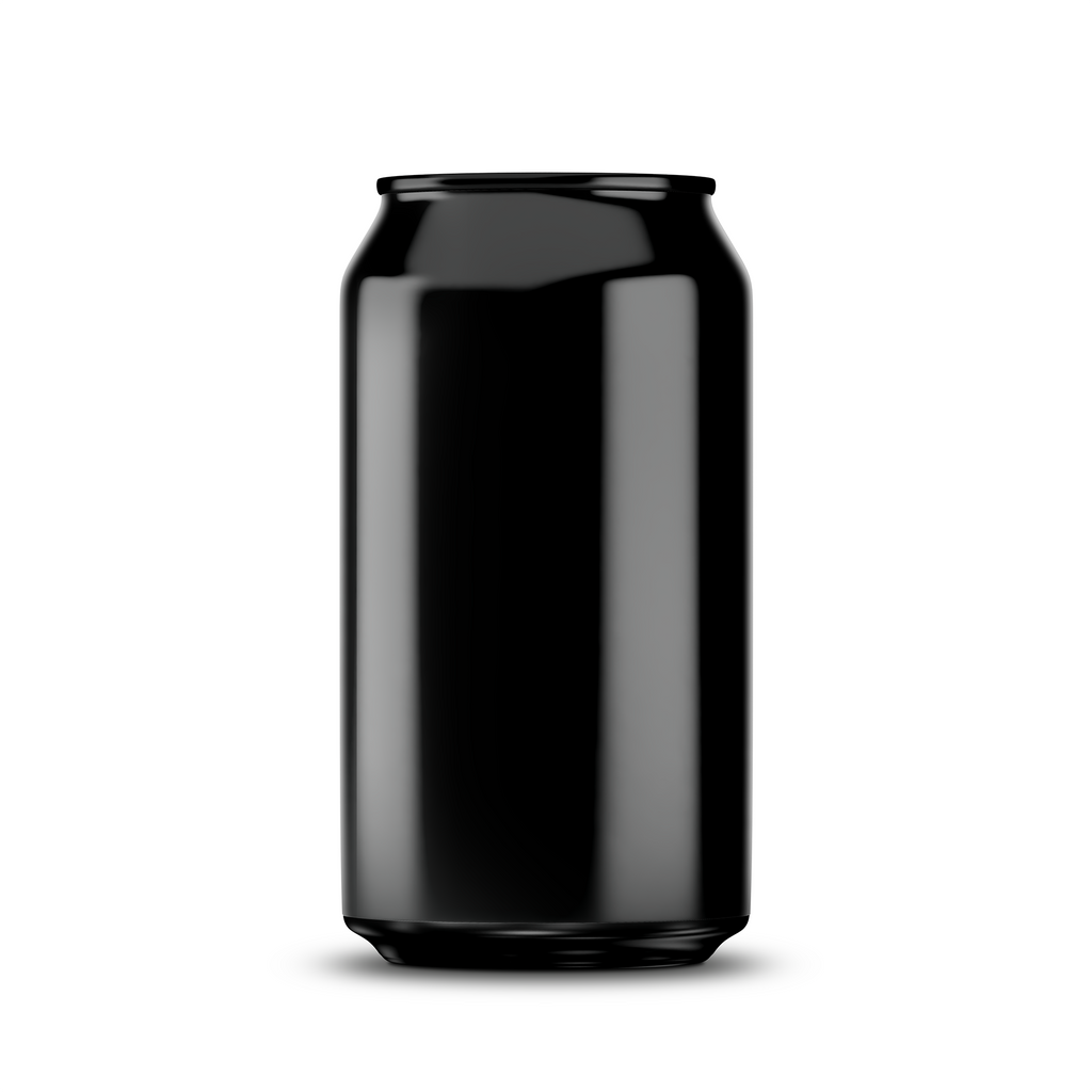 375ml classic can mockup template – black chrome finish, blank label area | Photoshop PSB | SIDEPEACE