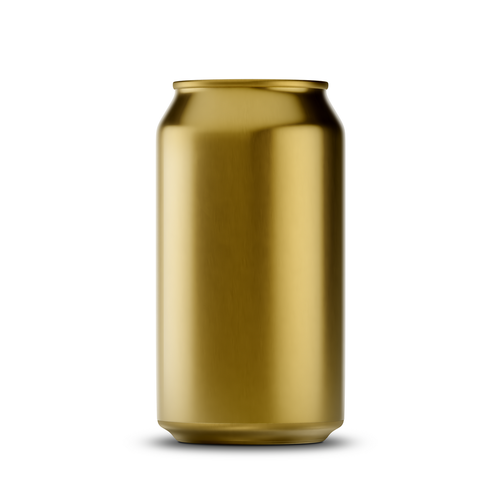 375ml classic can mockup template – gold brushed finish, blank label area | Photoshop PSB | SIDEPEACE
