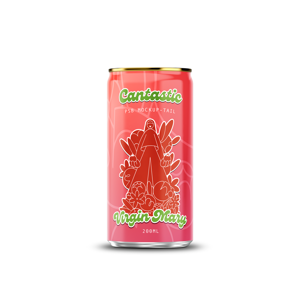 200ml 7oz slim can mockup template with full wrap label artwork applied | Photoshop PSB | SIDEPEACE
