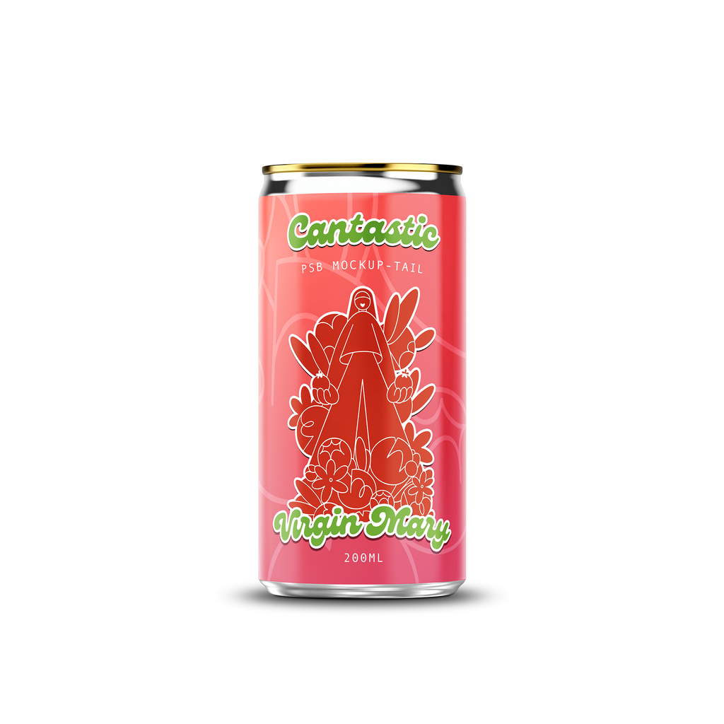 200ml 7oz slim can mockup template with sticker label applied, silver can showing | Photoshop PSB | SIDEPEACE